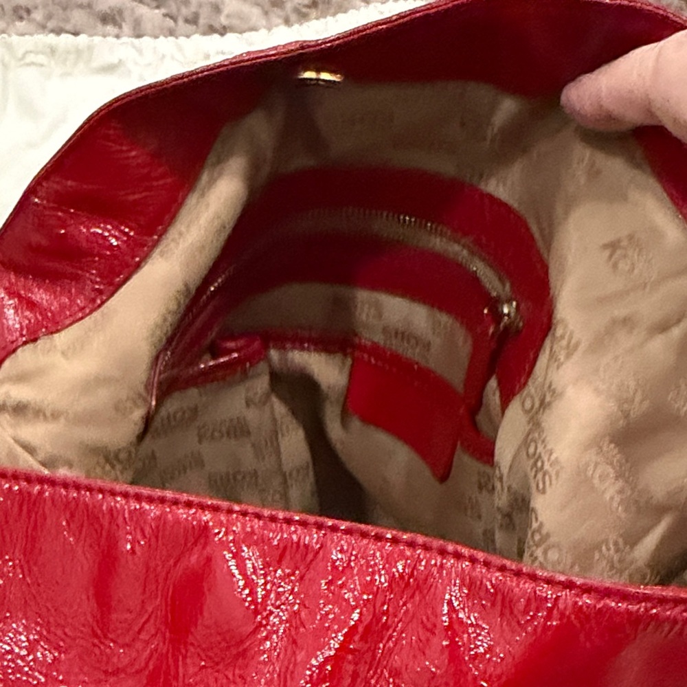 Michael Kors Red Patent Leather Shoulder Bag with Gold Accents - Picture 4 of 9